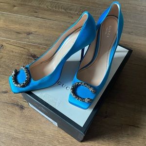 GUCCI-AUTHENTIC (NWT) Blue Satin Heels
